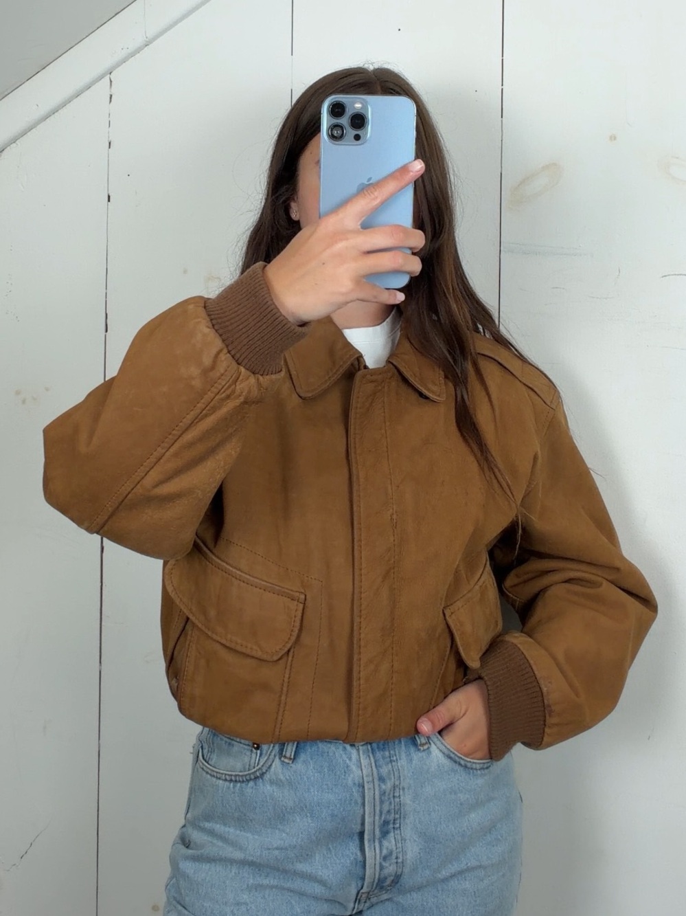Vintage Winlit Brown Leather Flight Bomber Jacket Men’s M Ribbed Knitted Trim